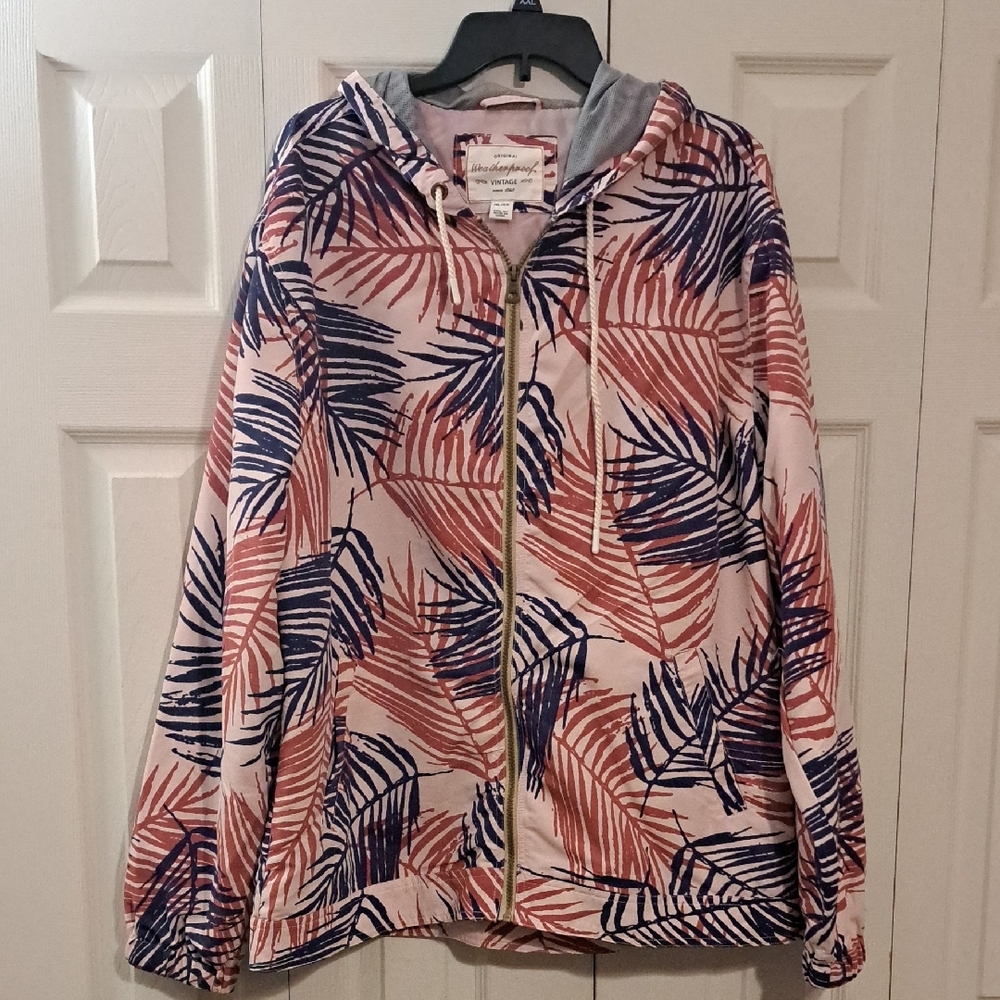 Weatherproof Tropical Leaf Zip Bomber Jacket - Pink & Navy